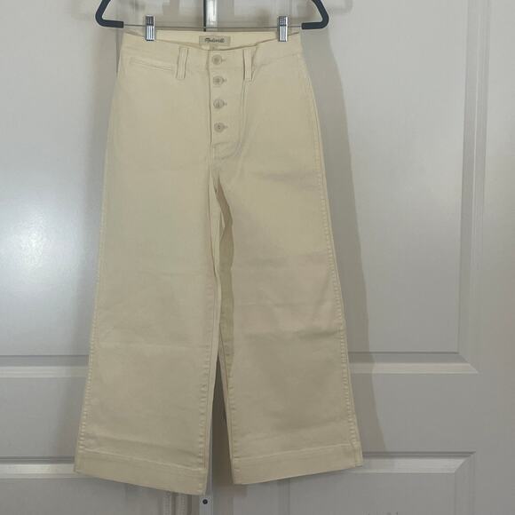 NWOT Madewell Emmett Wide Leg Canvas Cropped Pants Women Size 26 Cream